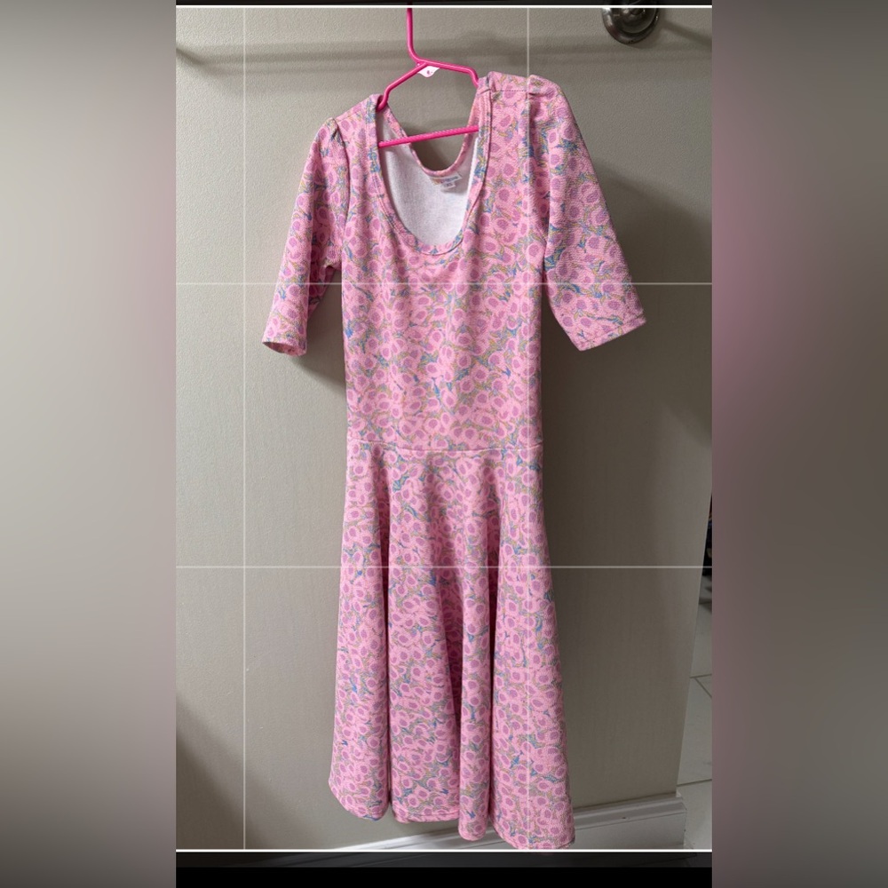 LuLaRoe XS Pink and Blue Patterned Dress